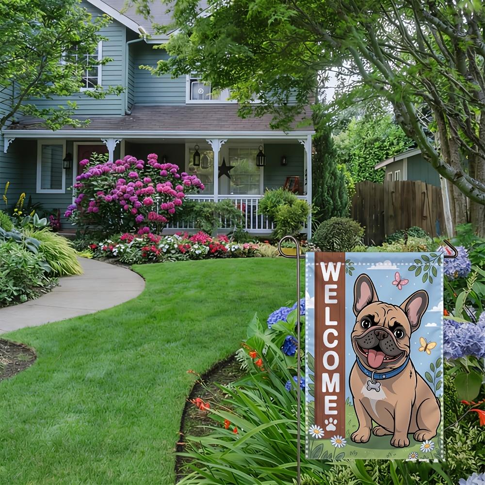1pc French Bulldog Floral Welcome Garden Flag - 30.48x45.72 cm, Outdoor Yard Decor