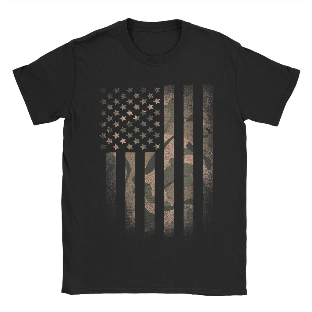 Novidade Camuflagem Bandeira Americana EUA Militar Táticas Camuflagem Deserto Camisetas para Homens Gola Redonda Manga Curta Camiseta Roupas