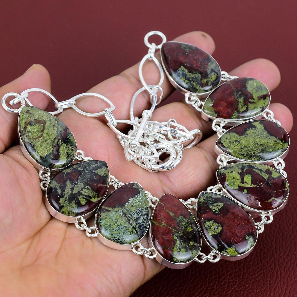 Dragon Bloodstone Necklace 925 Sterling Silver Necklace Adjustable Chain Necklace Original Gemstone Necklace Handmade Jewelry Gifts for Mom