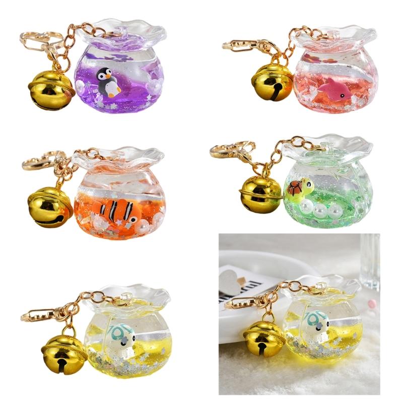 Whimsical Acrylic Bottle Keychain Cute Fish Tank and Ocean Theme Keychain Perfect Bag Charm for Women and Couples
