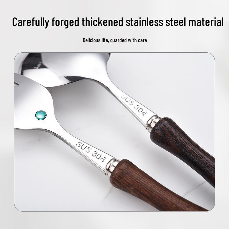 304 Stainless Steel Cutlery Set with Wooden Handles - Knife, Fork, Spoon for Western Cuisine