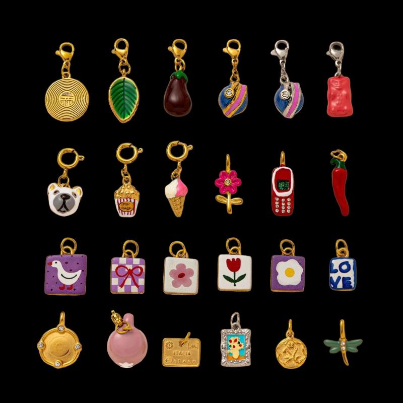Stainless Steel Enamel Pendants Cute Flower Leaf Charm Accessories For Jewelry Making Necklace Earring Hanging Accessories