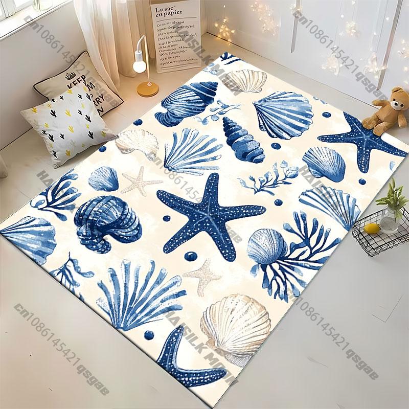 Starfish Seashells Sandcarpet Yoga Living Room Room Decor Children's Crawling Mat Doormat Area Rug Games Floor Mat