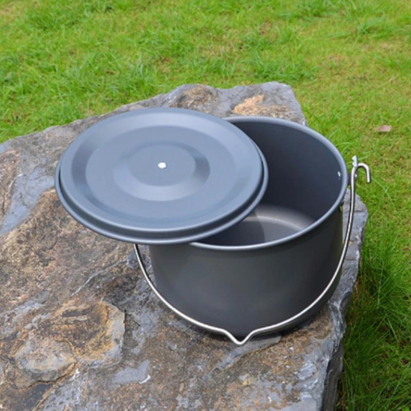 Outdoor Hanging Pot Camping Pot Large Barbecue Soup Pot Self-driving Portable Pot Outdoor Cooker Set Pot Picnic Non-stick Pan