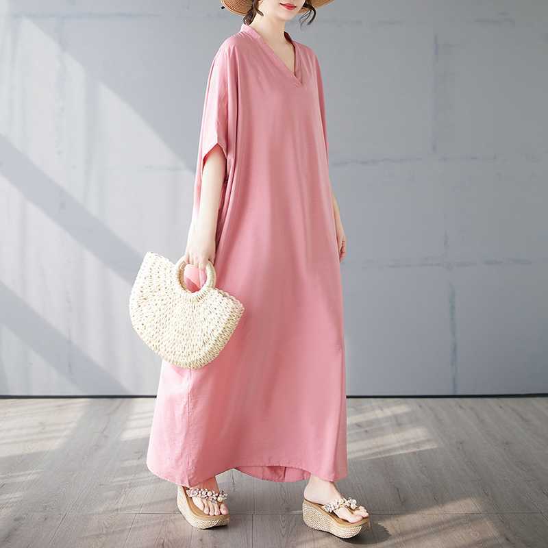 Vintage Long Dress with Cotton and Linen Patterns