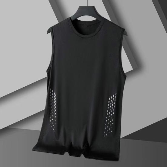 Men Vest Round Neck Sleeveless Breathable Holes Tank Tops Color Block Quick Drying Summer Ice Silk Camisole Fitness Training Activewear