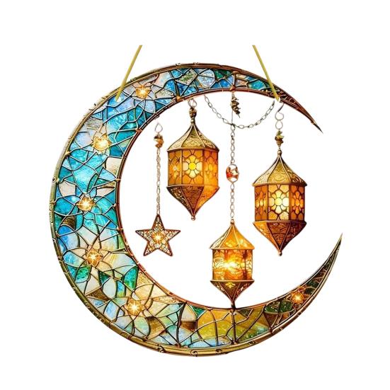 Moon Suncatcher Hanging Decoration Moon Star Lantern Stained Glass 2D