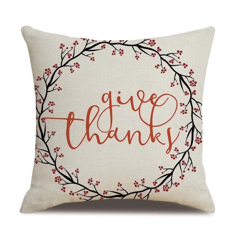 Thanksgiving Linen Pillowcase Autumn Pumpkin Print Pillow Cushion Cover