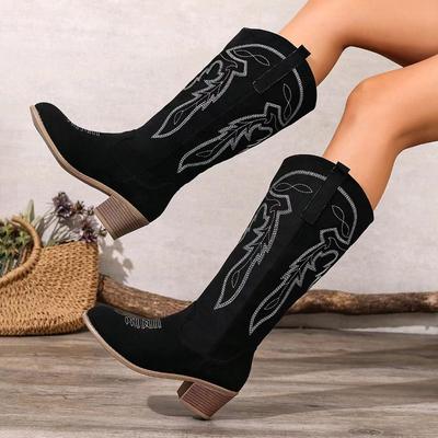 Dame Midleggstøvletter Retro Pluss størrelse Damesko Trend Utendørs Luksuriøse Ankelstøvletter Spisse Western Cowboystøvler Dame