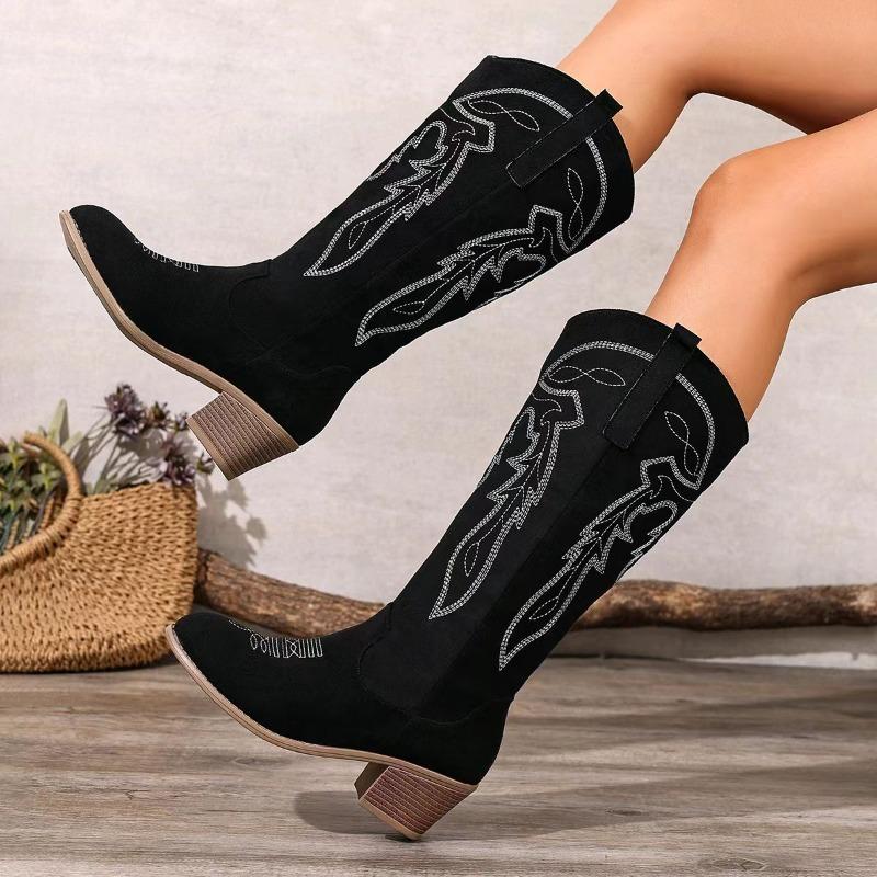 Women Mid-calf Boots Retro Fashion Plus Size Women Shoes Trend Outdoor Luxury Ankle Boots Pointed Western Cowboy Boots Women