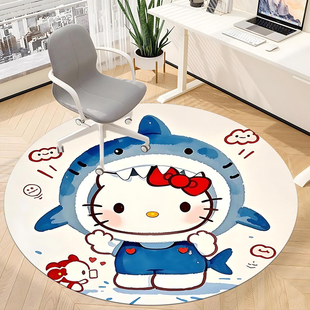 1pc Hello Kitty Shark Office Round Area Rug, Under Office Chairs Bedroom Living Room Home Decor A1022199