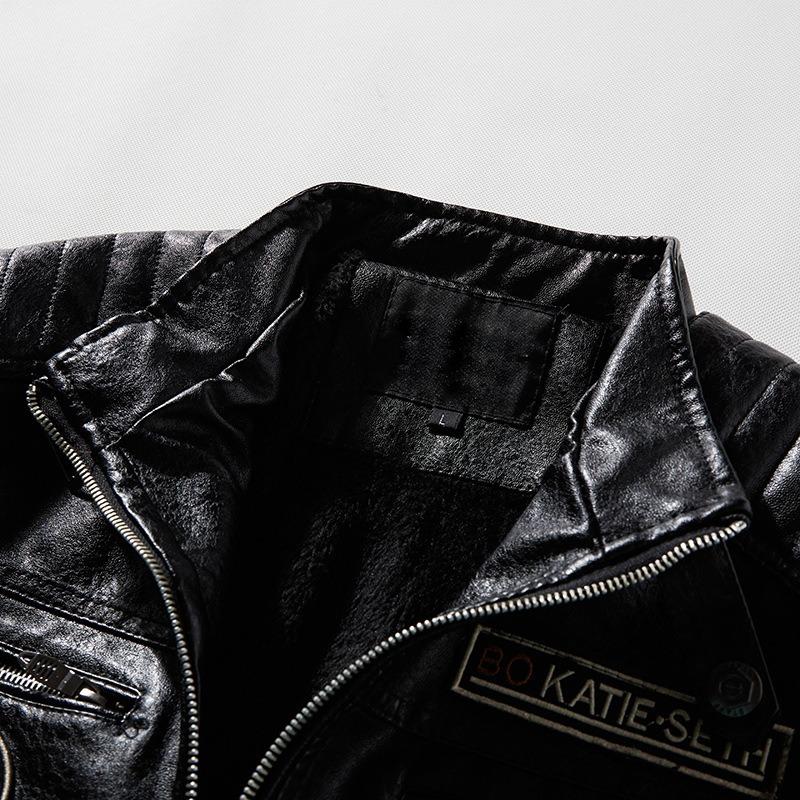 Fashion Casual Men's Leather Jacket Pu Leather Jacket European American Biker Clothing Fleece-lined Jacket