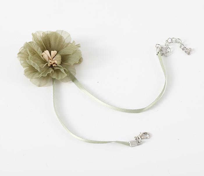 

2019 South Korea s New Light Green Fresh Little Fairy Forest Flowers Ribbon Mesh Short Elegant Necklace Necklace Zircon