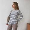 2025 Spring Fashion Striped Long Sleeve T-shirt Women's Cotton Round Neck Casual Versatile Top for Europe and America