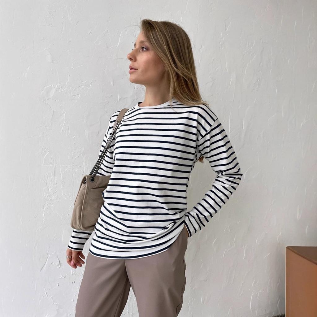 2025 Spring Fashion Striped Long Sleeve T-shirt Women's Cotton Round Neck Casual Versatile Top for Europe and America