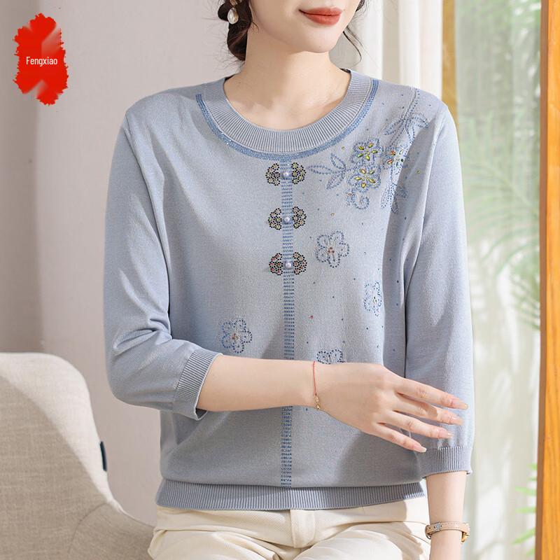 Women s 2026 Ice Silk Rhinestone Round Neck Knit Top XL
