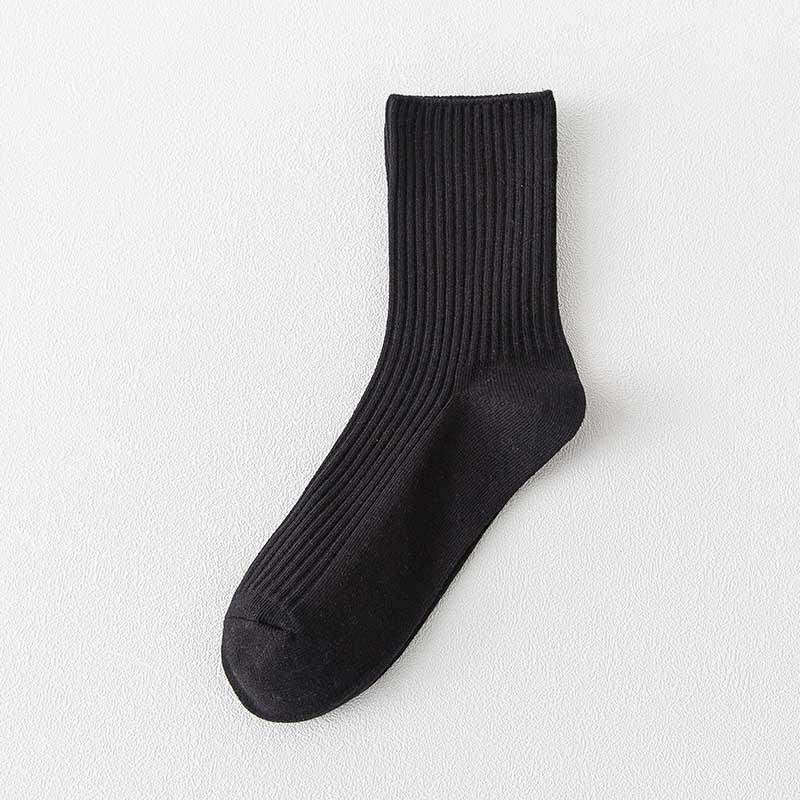 Women s Double-Needle Coffee Striped Mid-Calf Socks - Pure Cotton, Autumn/Winter, Japanese, College, Korean Slouch Style. One Size (34-41) чёрный