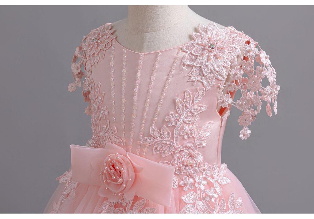 Girls' European and American Style Long Skirt Tie-Up Wedding Princess Dress - High-End Formal Graduation Party Dress
