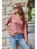 2024 Autumn Winter New Women Long Sleeve T-shirts Ladies Fashion Buttons V-neck Knitted Tee Shirt Female Solid Color Casual Tops