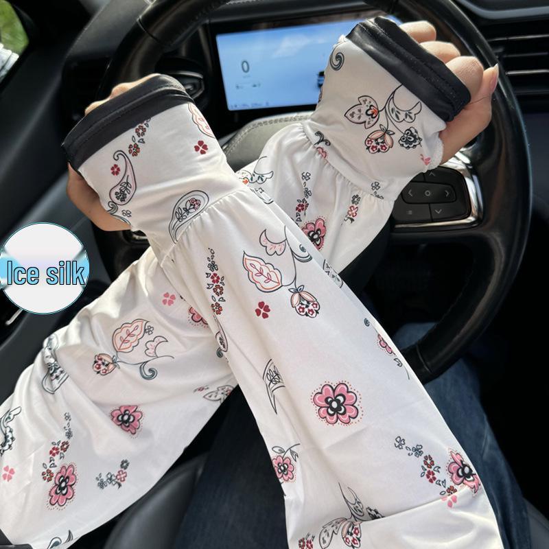 Ice Silk Sun Protection Sleeves with Finger Gloves - UV Protection, Breathable, Loose Fit for Men & Women