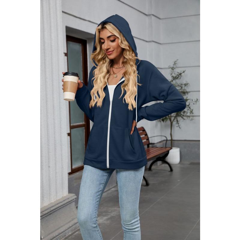 Women S Long Sleeve Hooded Sweatshirt With Zipper Pockets Casual Top