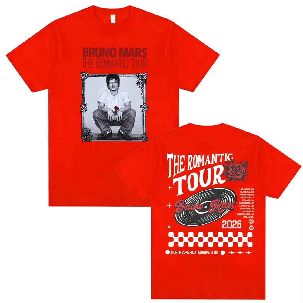 

Bruno Mars The Romantic Tour 2026 Double Sided Print T Shirt Men Women Hip Hop Punk Pop Music Tshirts High Quality Cozy T Shirt 4XL