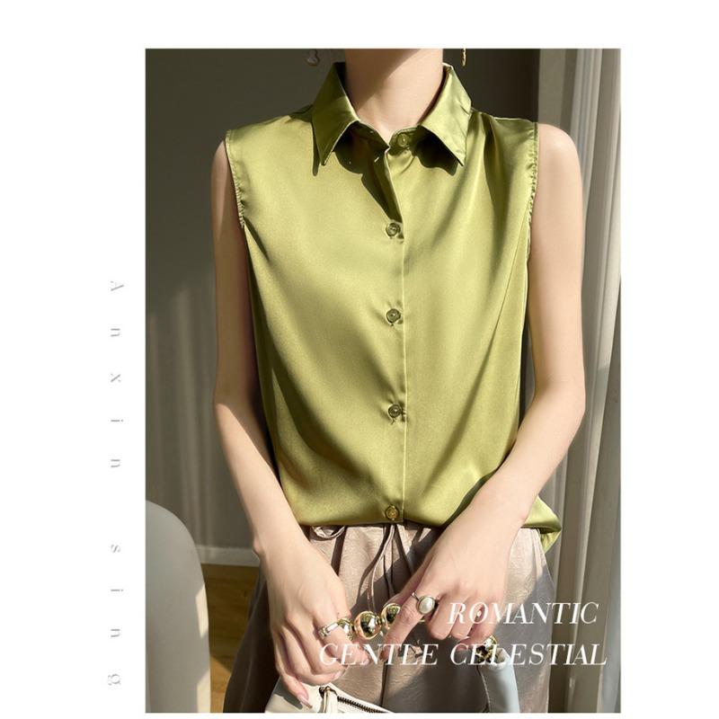 Letní dámská hedvábná košile bez rukávů, tričko, temperamentní elegantní topy, vesty