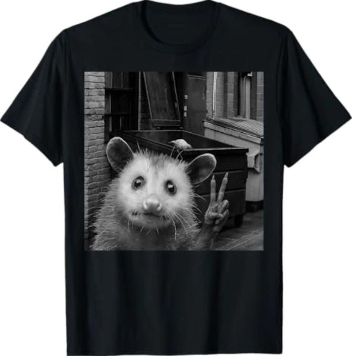 Opossum Selfie with Trash Bin Funny T-Shirt 2XL