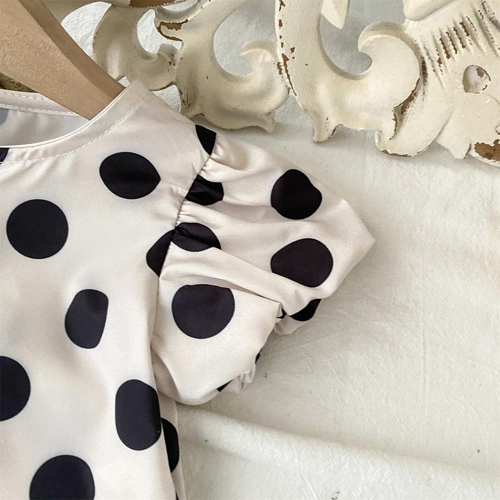 Girls' Polka Dot Outfit Summer New Korean Style Short Sleeve Top Wide Leg Pants Two-Piece Set