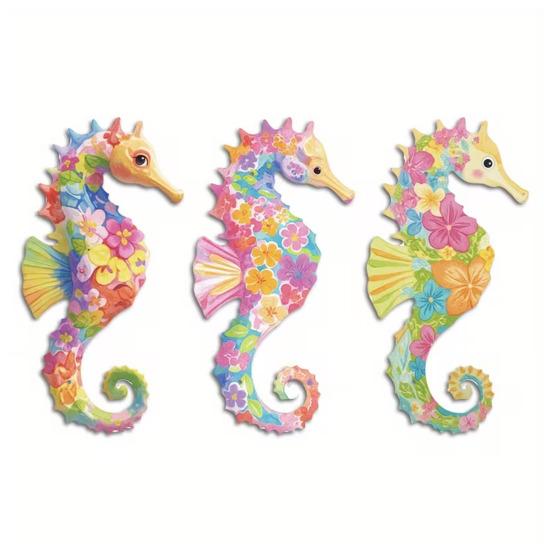 

3Pcs Wooden Seahorse Decoration Flat Coastal Wall Decoration Colorful Marine Life Wall Hanging for Living Room Kids Room Bathroom Decor 3pcs