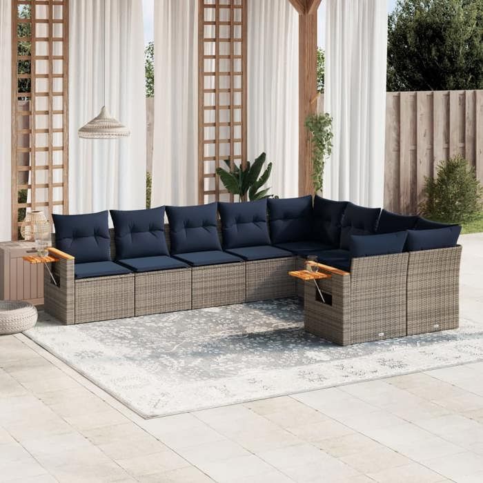 VidaXL Salon de Jardin avec Coussins 9 pcs, Canapés de Patio, Ensemble de Meubles, Mobilier de Terrasse Exterieur, Gris 3227146