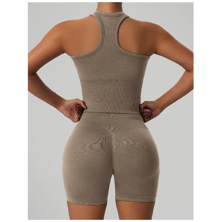 Vestă de Yoga Seamless Strânsă pe Corp cu Spate Frumos în Formă de I, Top Dintr-o Bucată pentru Acoperirea Abdomenului pentru Femei, Costum de Yoga pentru Exerciții Fitness