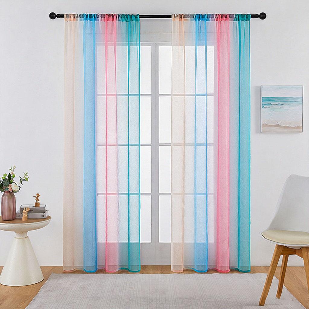 Rainbow Sheer Curtains - Light Filtering Voile Scarf for Balcony, Bay Window, Living Room, Room Divider & Privacy