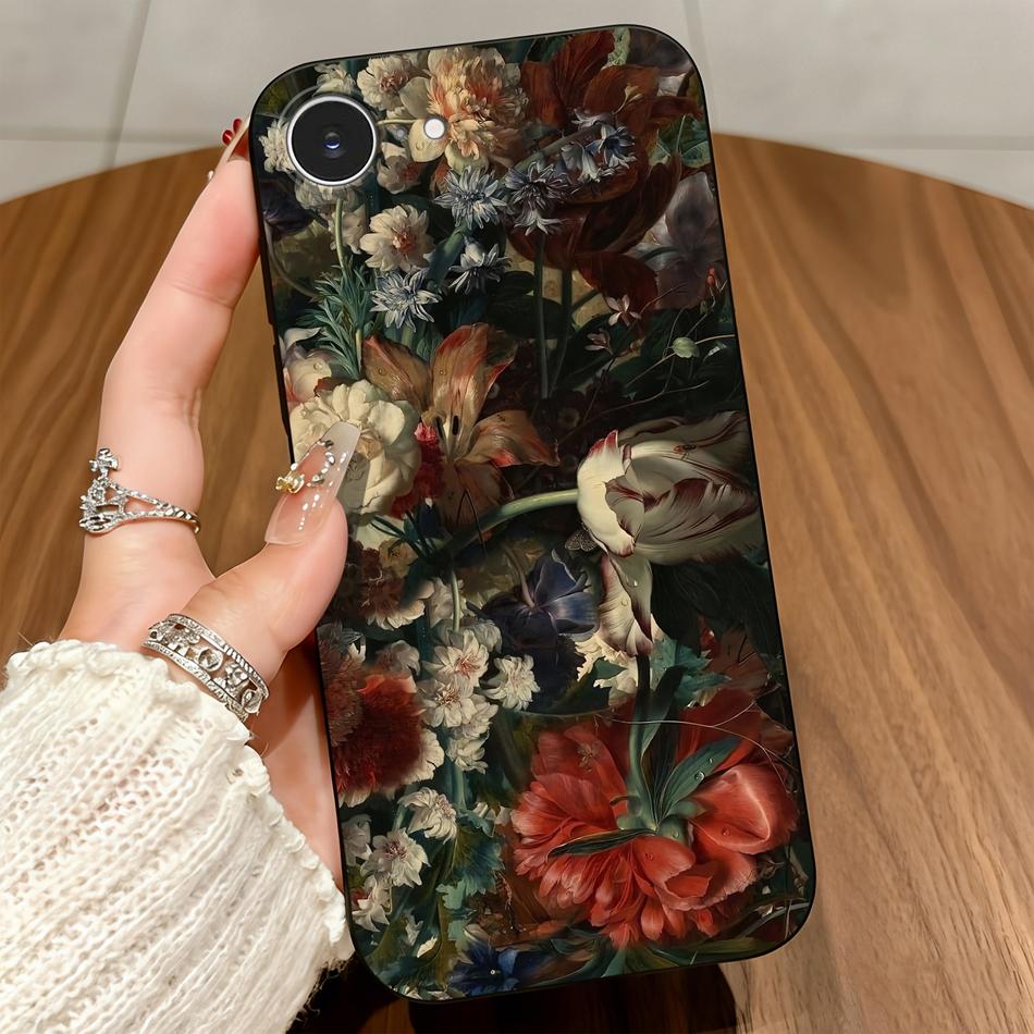 Simple Floral Funda For iPhone 16E 17E Case Matte Silicone Shockproof Soft Phone Protector For iPhone 17 E Candy Bumper Matte Silicone&iPhone 16e