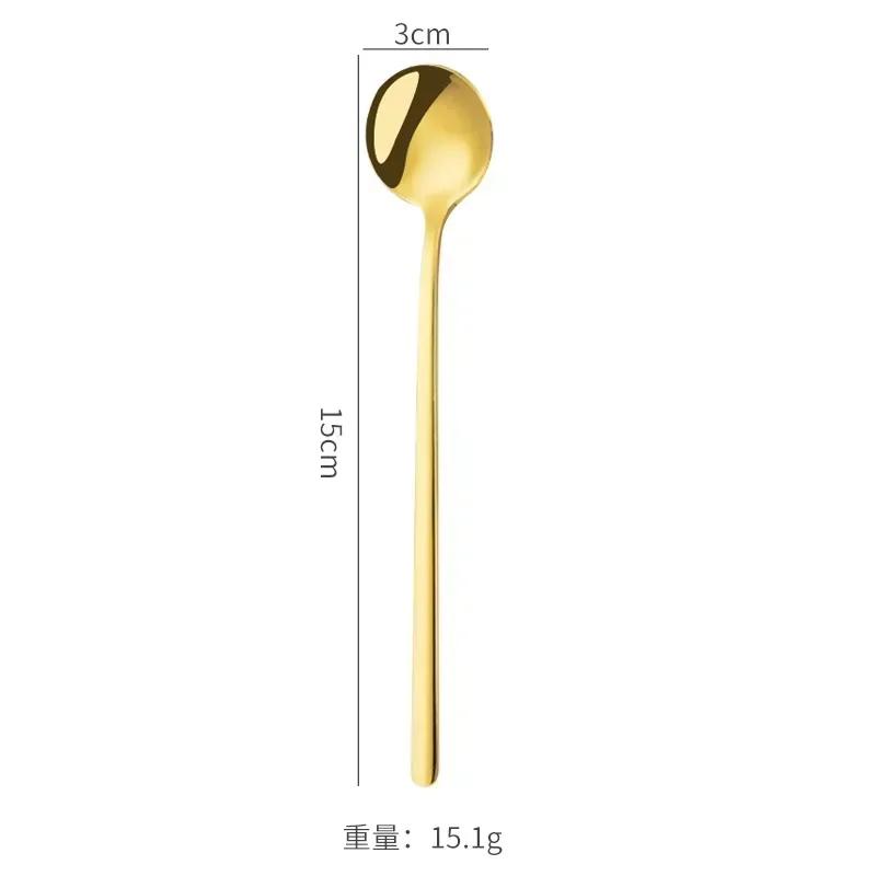 Cute Long Handle Spoons Stainless Steel Golden Coffee Spoon Dessert Ice Cream Spoon Kitchen Food Tableware Dinner Set Wedding