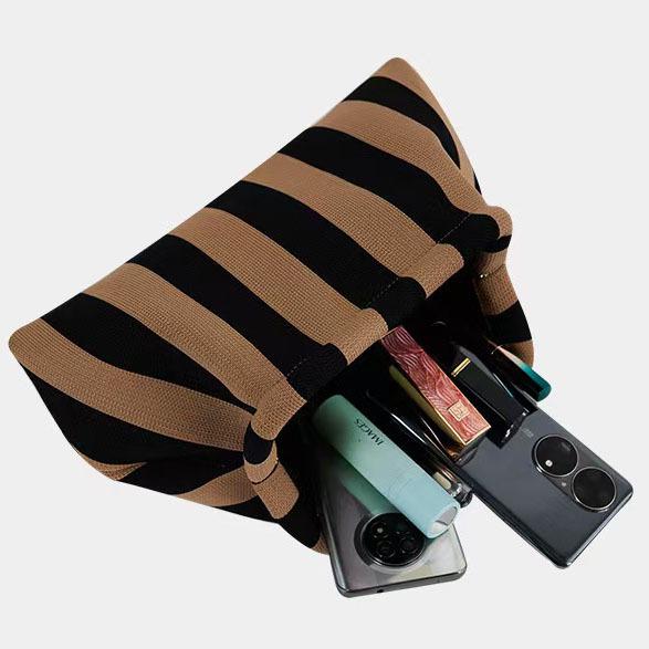 Trendige gewebte Wolkentasche - Vielseitige gestreifte Pendler- & Reiseaufbewahrung mit Clip-Griff für Mädchen