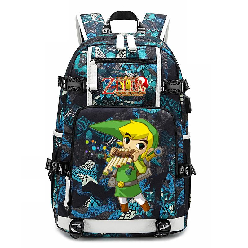 Zelda Zelda Plecak z Nadrukiem Akcesoria Outdoorowy Port USB Duża Pojemność Plecak Podróżny