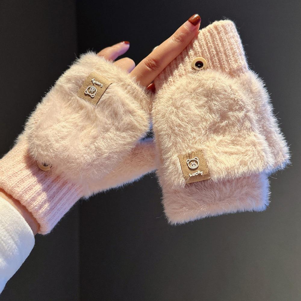 

Плюшевые перчатки без пальцев Осень Зима Перчатки с откидной крышкой Перчатки для сенсорного экрана Студенческие перчатки для письма розовый