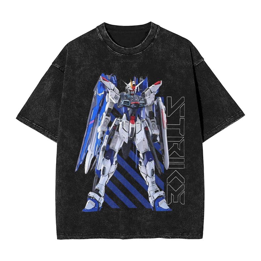 Gundam Wing Tallgeese Ozms Printed Tshirt Mens and Womens Washed Tshirt High Quality Vintage Cotton Tshirt Harajuku Tops