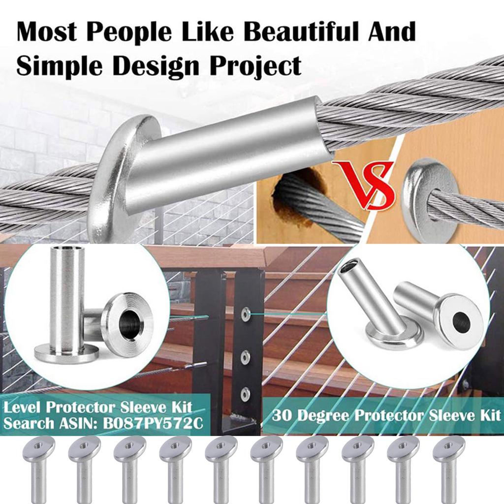 Pack of 10 Sturdy Stainless Steel Angled Sleeves Portable Accessory for Wood Post Protective In Stair Cable Railings