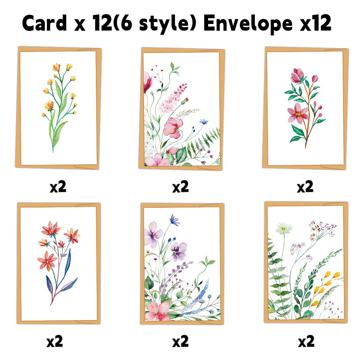 

12 шт. Цветочные благодарственные открытки с конвертами, Набор поздравительных открыток с сообщениями для дней рождения, приглашений и подарков