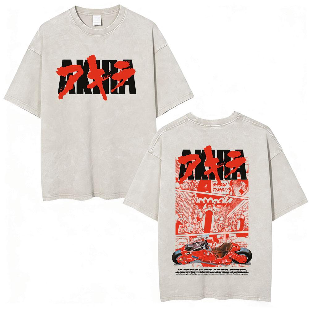 Anime Akira Vintage Washed T Shirts 90s Japanese Manga Shotaro Kaneda Tshirt Men Women Clothing Oversized Tshirts Streetwear