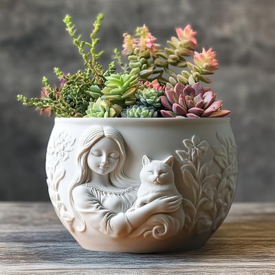 Gudinna håller kattrelief suckulent växt blomkruka harts silikonform flicka och kattrelief förvaringslåda ljuskopp gipsformar