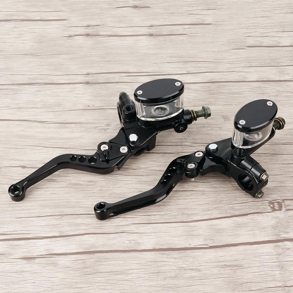 1 Pair Motorcycle 7 8in Aluminum Master Cylinder Reservoir Hydraulic Brake Clutch Lever Black