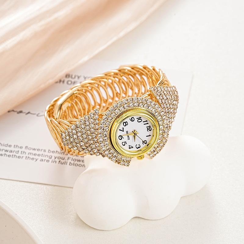 Women Elegant Bling Rhinestone Bangle Wrist Watch Metal Strap Quartz Analog Timepiece for Bridal Shower Gift Date Wear