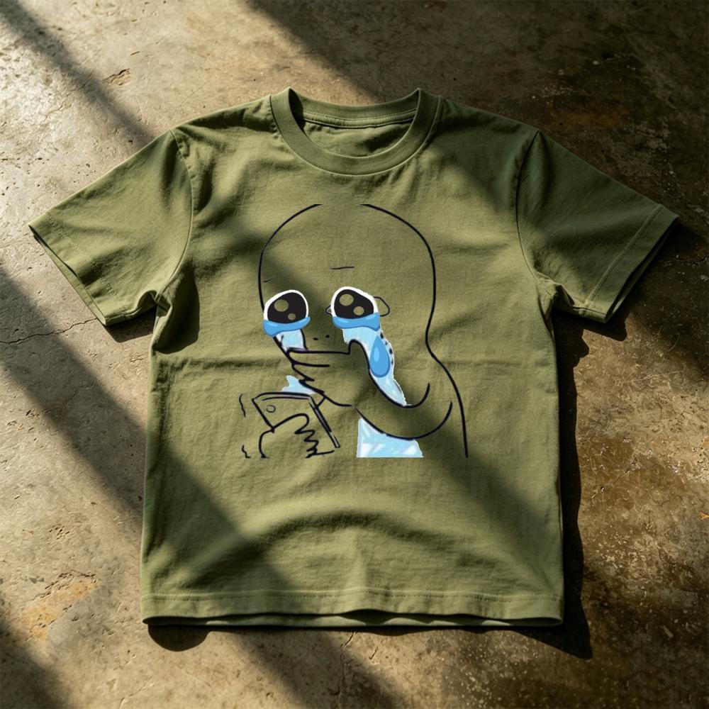 Sad Meme Crying Holding Phone Graphic T ShirtEmo Funny Cartoon Character Tee Summer Casual Short Sleeve Top