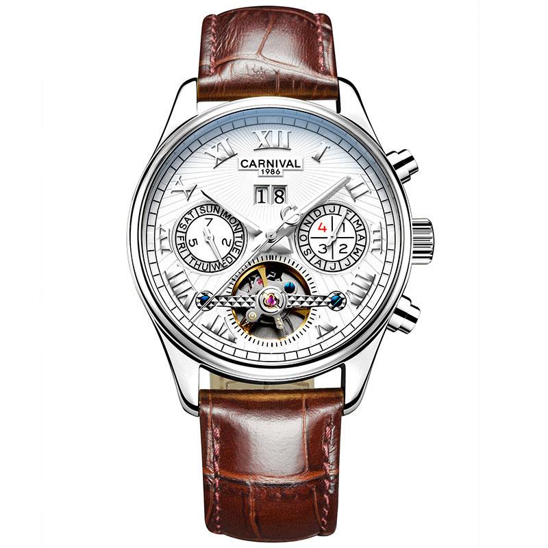 CARNIVAL Stainless Steel Automatic Mechanical Watch Mens Top Luxury Brand Tourbillon Sports Luminous Date Men Watches