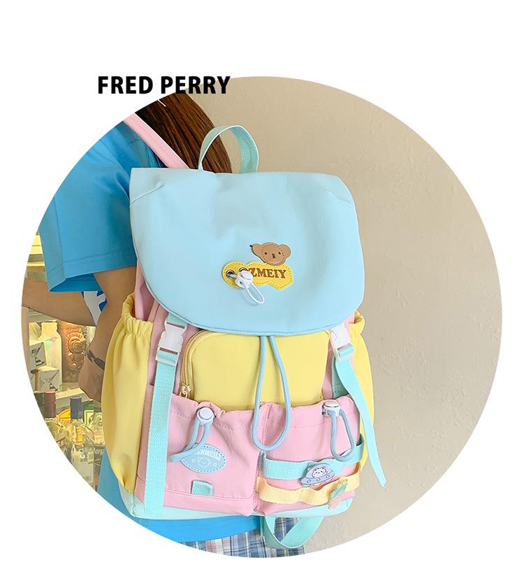 Cute Versatile Commuting Backpack: Large Capacity Color Block Student Bookbag & Casual Travel Drawstring Backpack