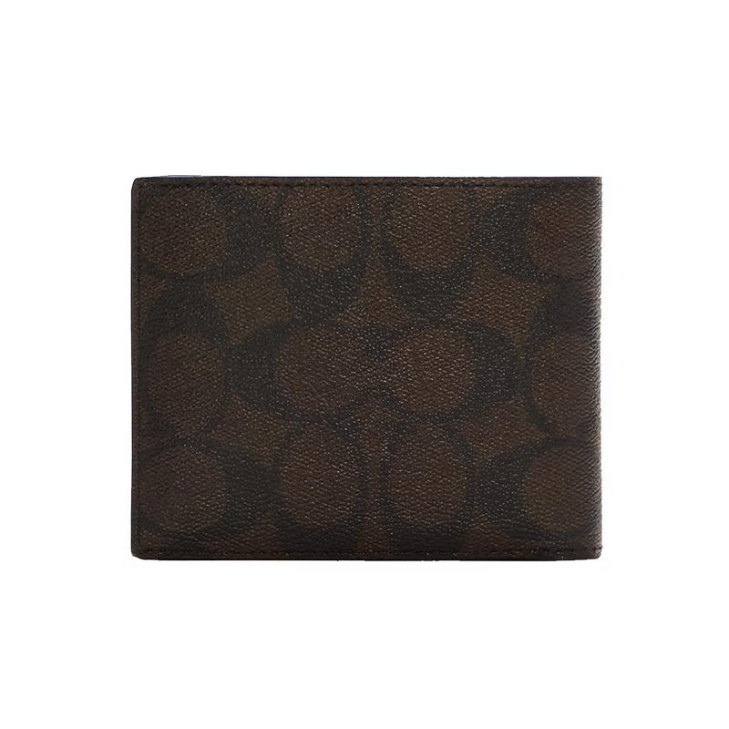 Coach 3 IN 1 Wallet 11 Classic Presbyopia Folding Short Style with Keychain Gift Box Cowhide Card Holder Wallet Men's Brown/Red