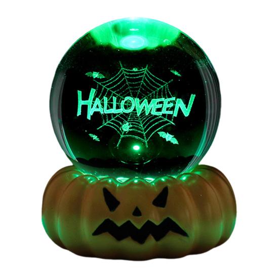Halloween Crystal Ball Night Light for Kids 3D Pumpkin Crystal Ball LED Night Light with Resin Base Halloween Pumpkin Globes Lamp for Indoor